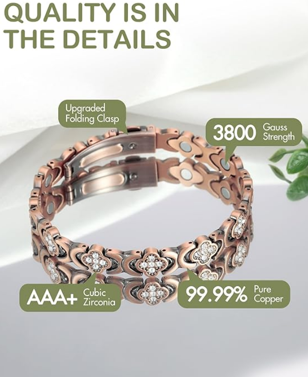 copper Bracelets for Women.Pure copper Magnetic Bracelet with 3800 Gauss Effective Magnets