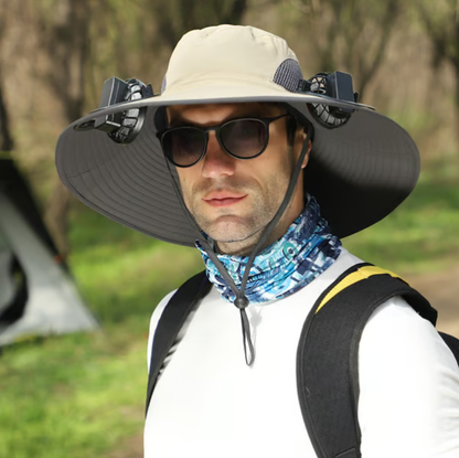 🔥Double fan Wide Brim Solar Fan Outdoor Fishing Hat-Solar & USB Charging