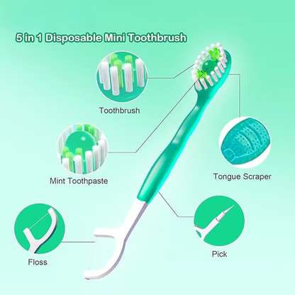 🎁5 in 1 Mini Toothbrush & Floss & Tongue Scraper & Toothpick Set