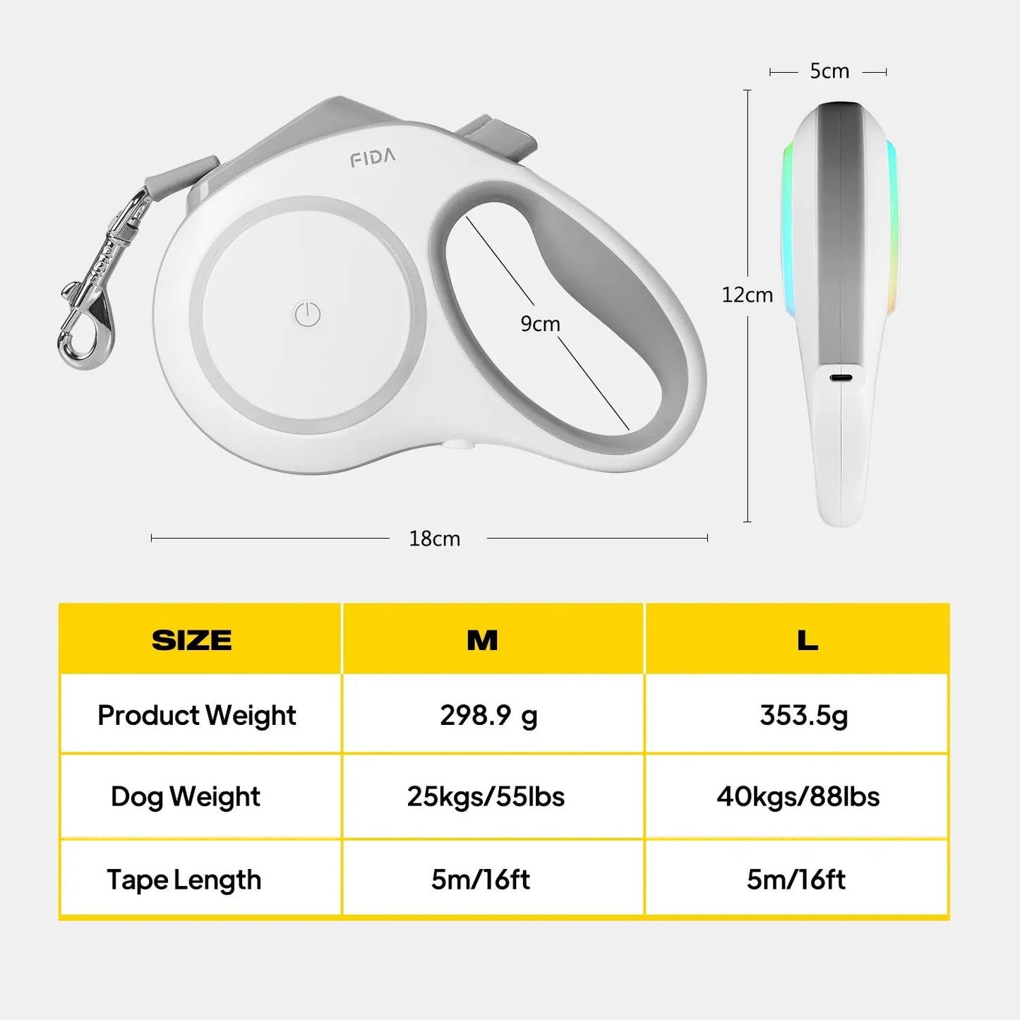 FIDA Retractable LED Lighted Dog Leash