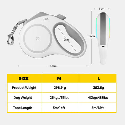 FIDA Retractable LED Lighted Dog Leash
