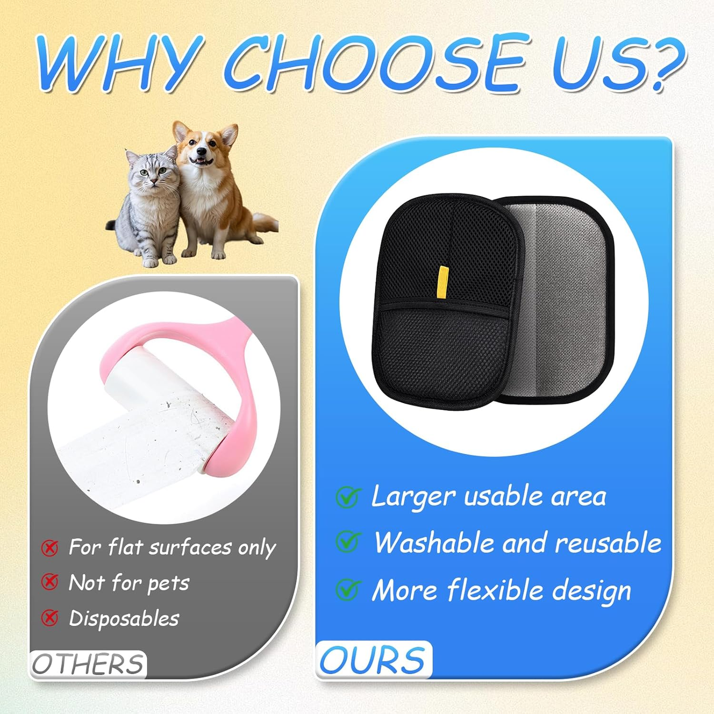 Pet Hair Removal Gloves, and Efficient Pet Hand Hair Removal Gloves, Reusable Pet Hair Removal Gloves. Suitable for Long-Haired and Short-Haired Dogs, Cats and Horses