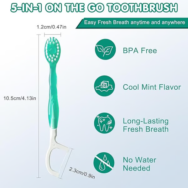 🎁5 in 1 Mini Toothbrush & Floss & Tongue Scraper & Toothpick Set