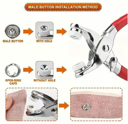 🧵 Sewing Kit with 100pcs Metal Buttons – Manual Pliers Tool Included
