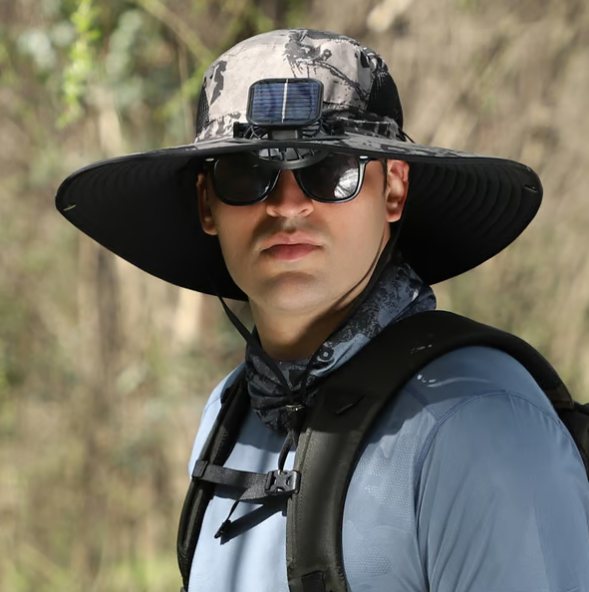 🔥Double fan Wide Brim Solar Fan Outdoor Fishing Hat-Solar & USB Charging